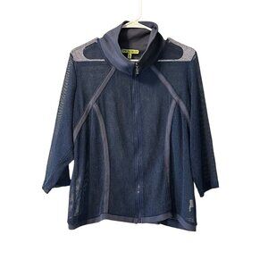 Picadilly Size Large‎ Blue Open Weave Mesh Cover Up Zip Beach Vacation Travel